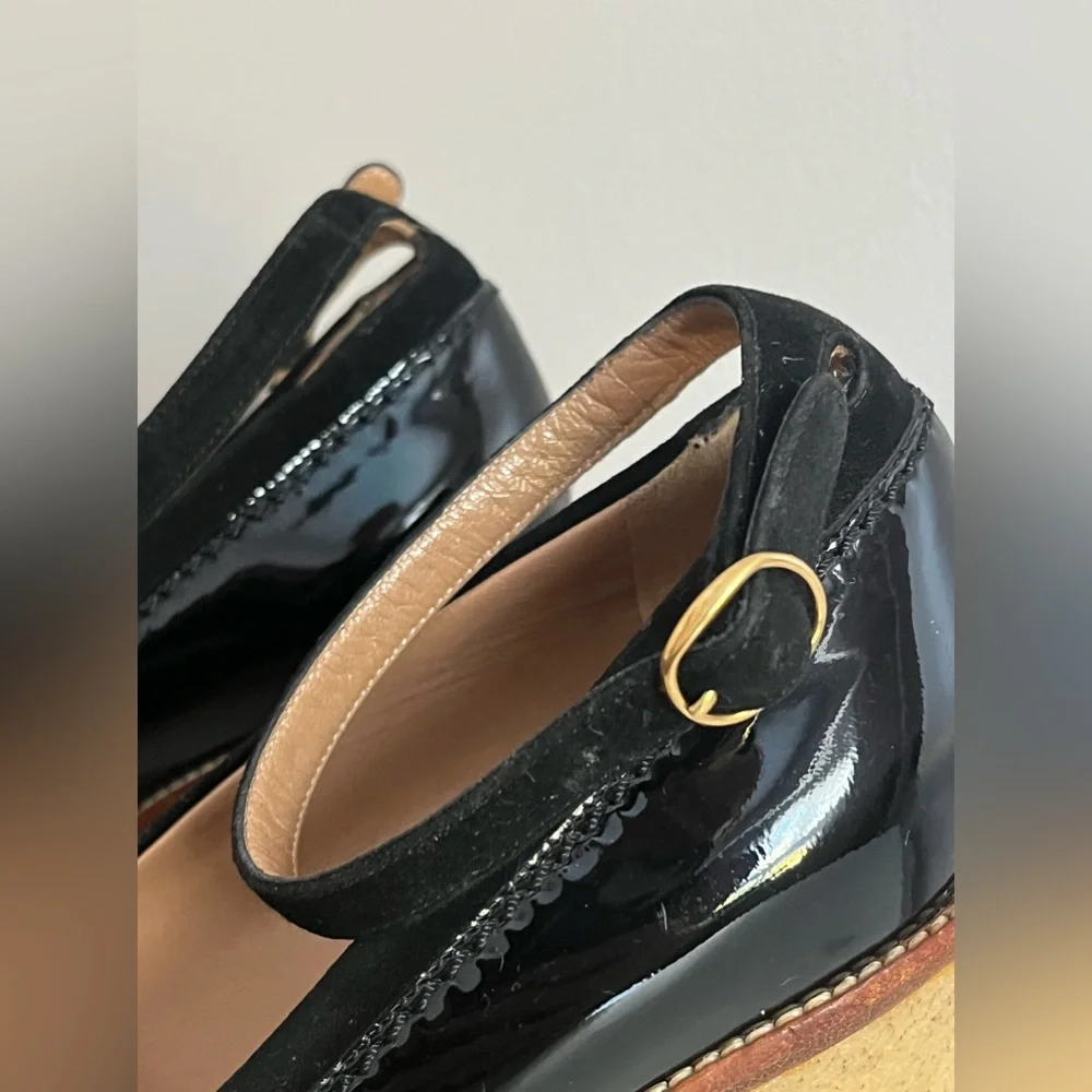 Women’s YVES SAINT LAURENT WEDGE  BLACK PATENT Mules - Picture 6 of 15